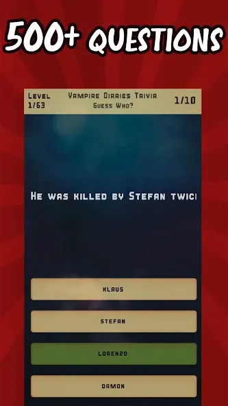 Скачать взлом Vampire Diaries Quiz Trivia (Вампирские дневники викторина виктрия)  [МОД Все открыто] — полная версия apk на Андроид screen 1