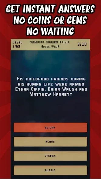 Скачать взлом Vampire Diaries Quiz Trivia (Вампирские дневники викторина виктрия)  [МОД Все открыто] — полная версия apk на Андроид screen 3